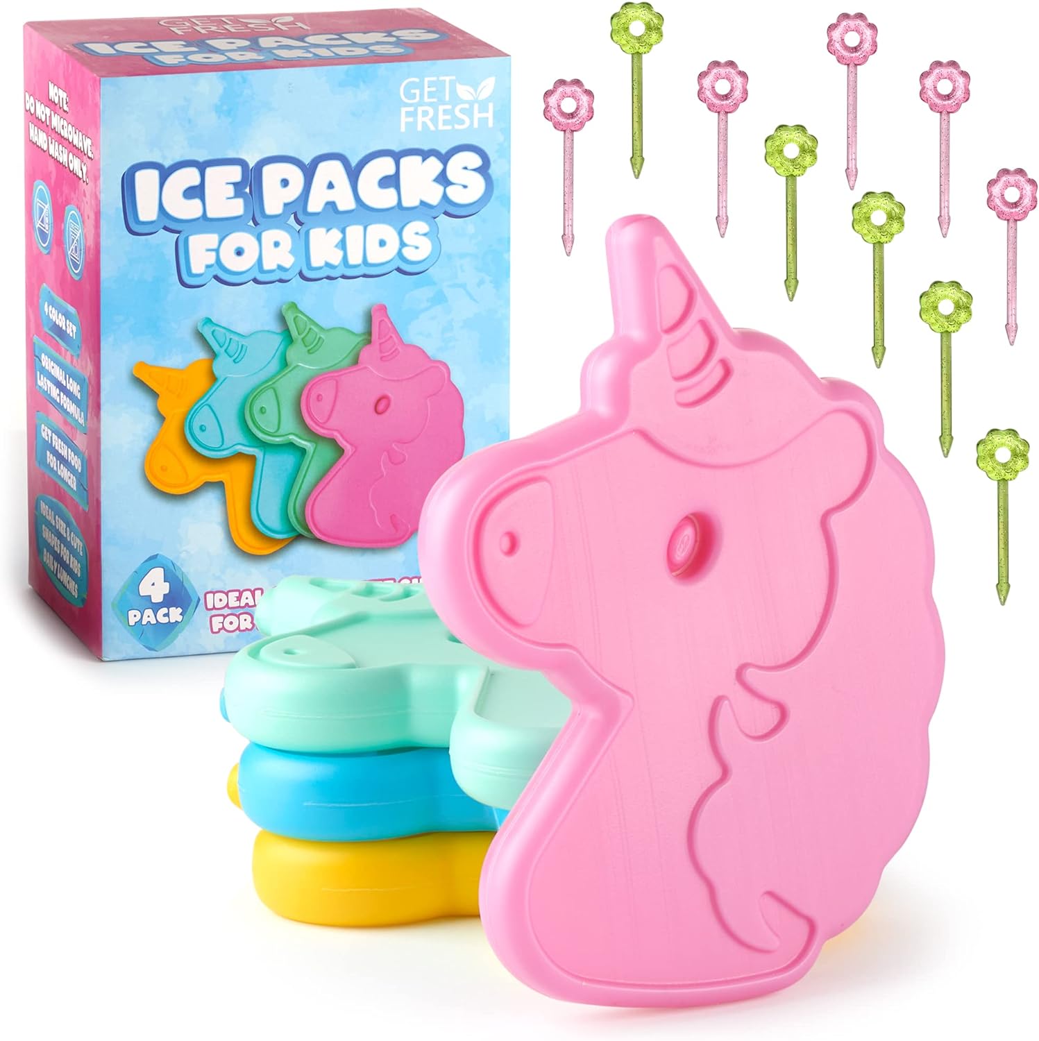 4-Pack Unicorn Small Freezer Blocks for Cool Bags and Lunch Boxes