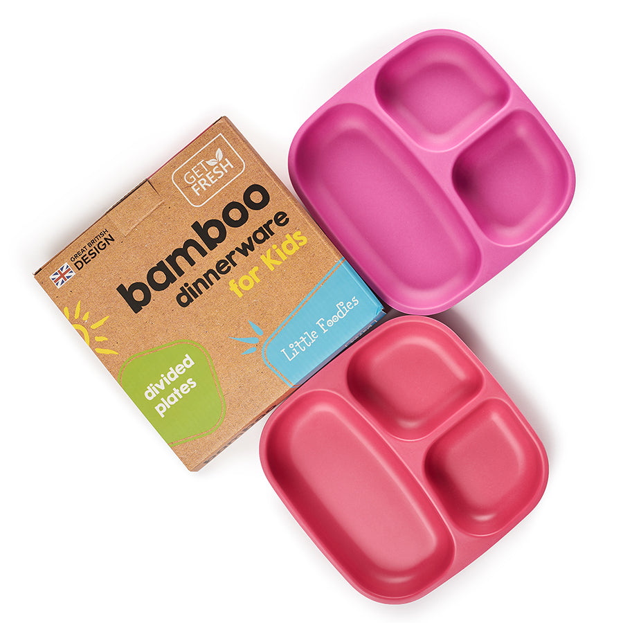 Bamboo divided kids plates (Pink/Purple)