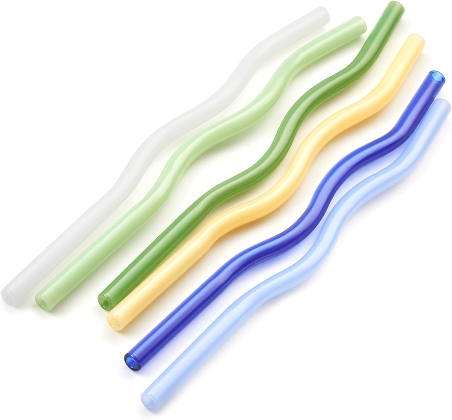 Reusable Wavy Glass Drinking Straws Set - 6pcs