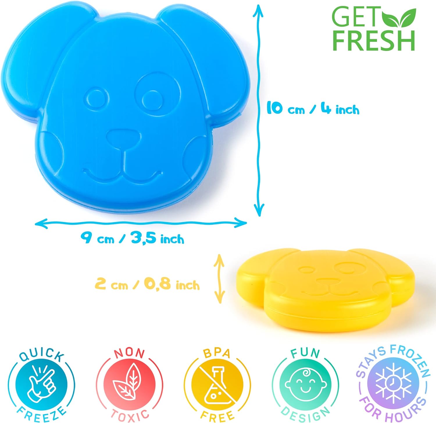 4-Pack Cute Small Dog Ice Blocks for Cool Bags and Kids Lunch Box