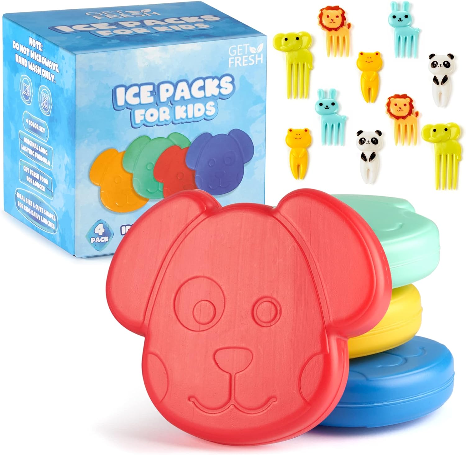 4-Pack Cute Small Dog Ice Blocks for Cool Bags and Kids Lunch Box