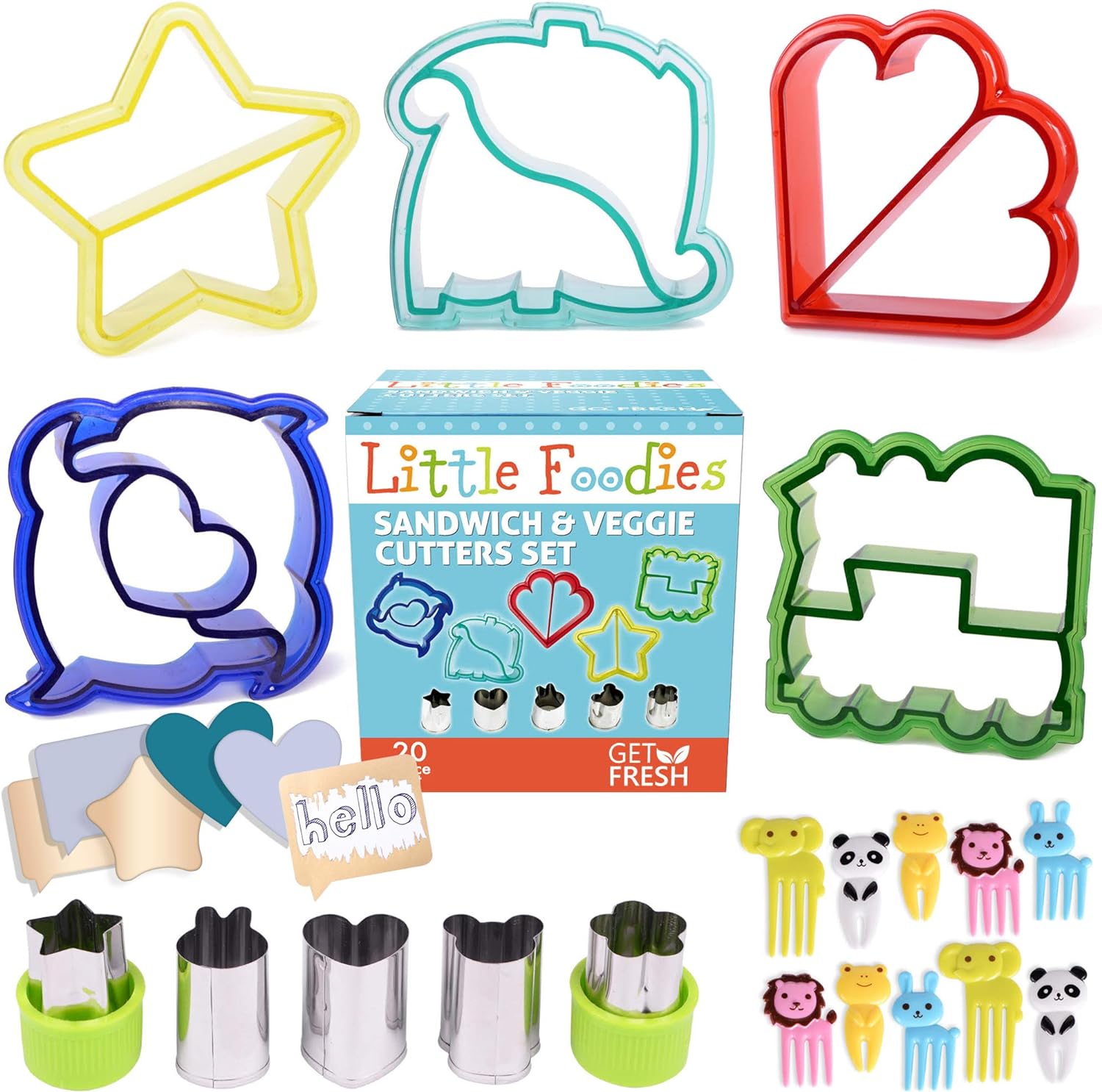 GET FRESH Sandwich & Veggie Cutter Set with 5 Shapes, 20 Pieces