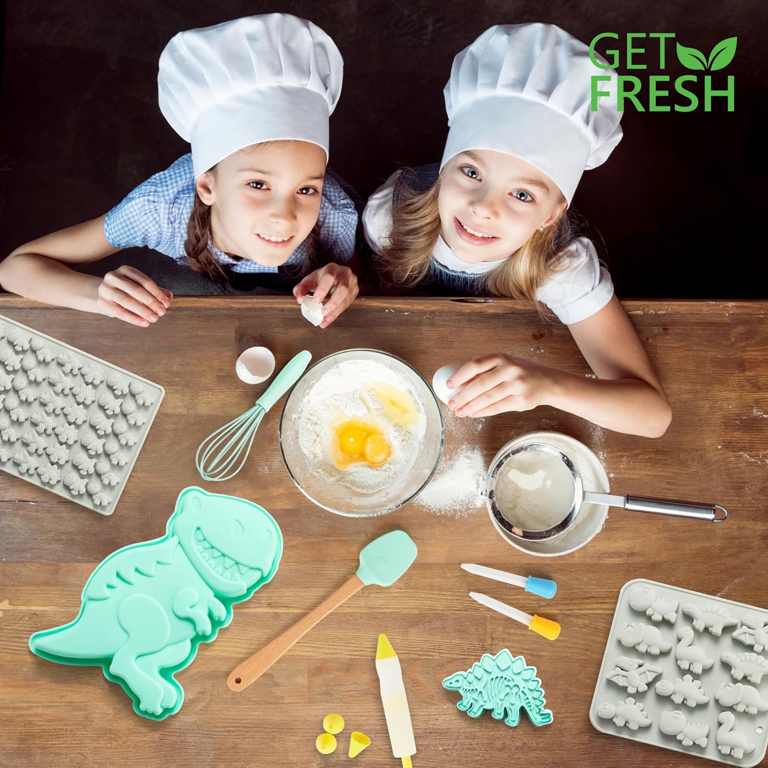 Stephen Joseph Kids Cooking Cookie Set - Dino Themed Cookie Cutters & Spatula For Baking Fun
