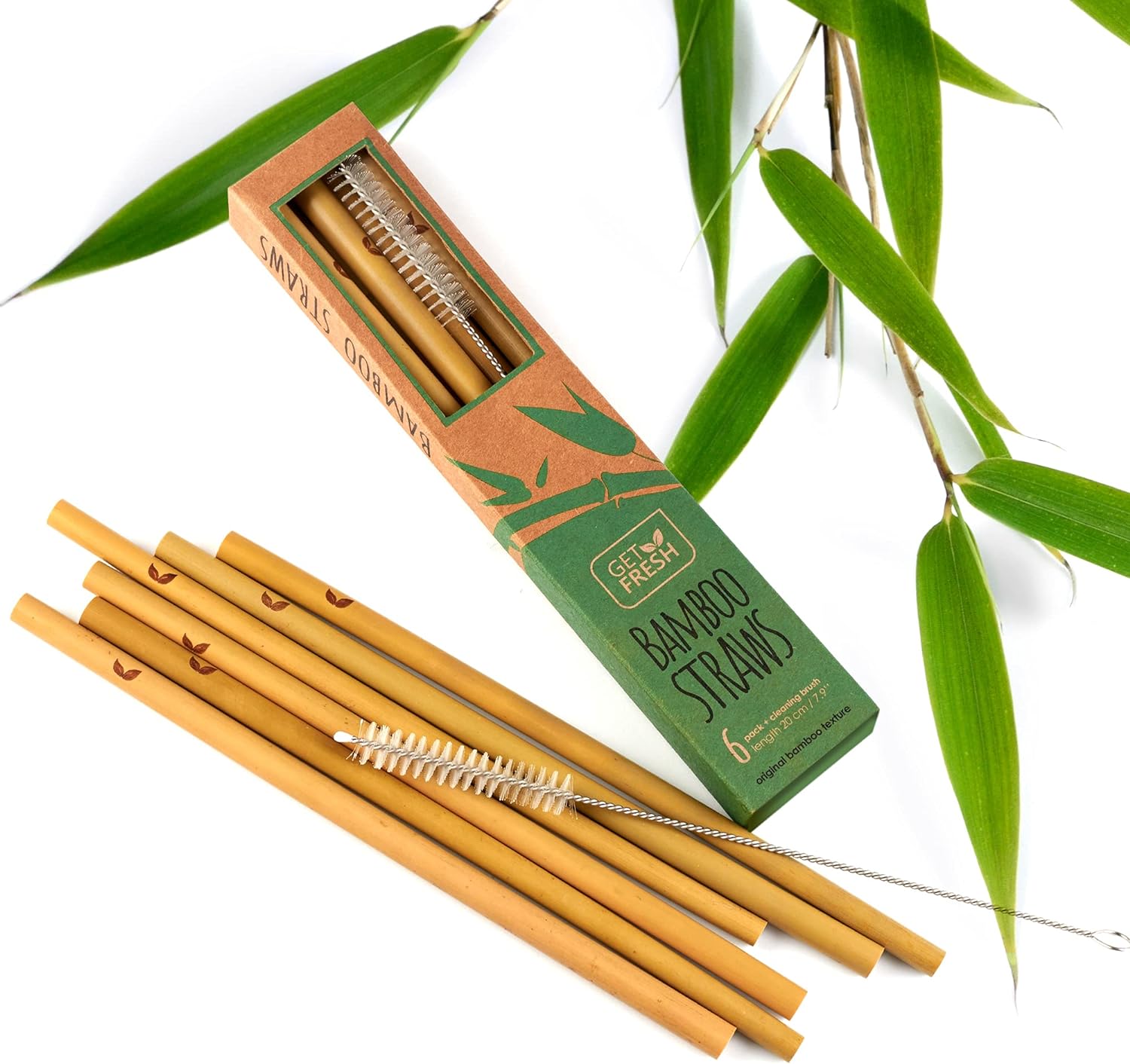 Reusable Bamboo Drinking Straws Set – 6 Pcs