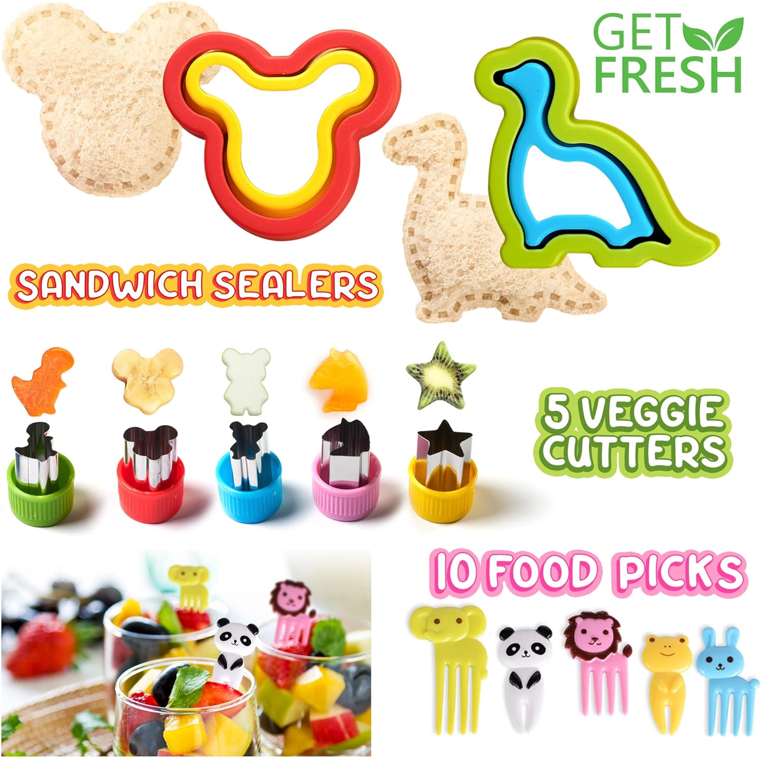 17-pcs Stainless Steel Sandwich Sealers and Veggie Cutters for Kids
