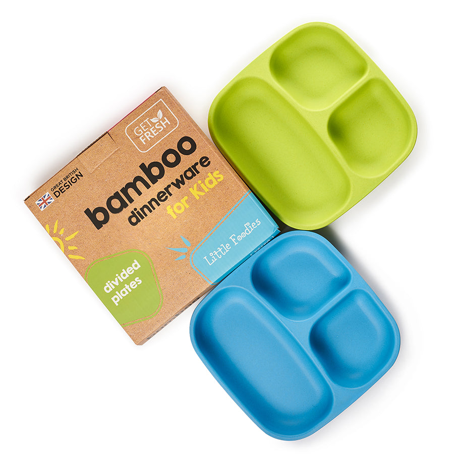 Bamboo divided kids plates (Green/Blue)
