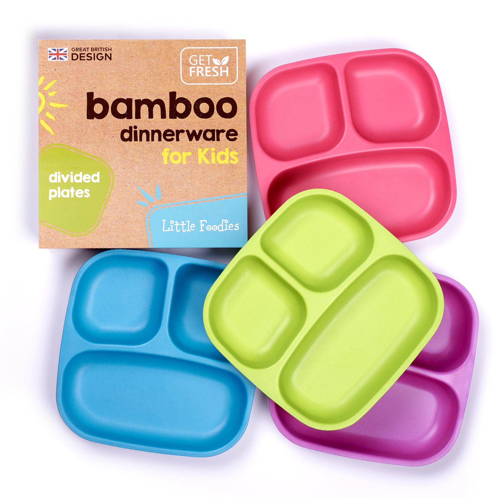 Bamboo divided kids plates (Pink/Purple)